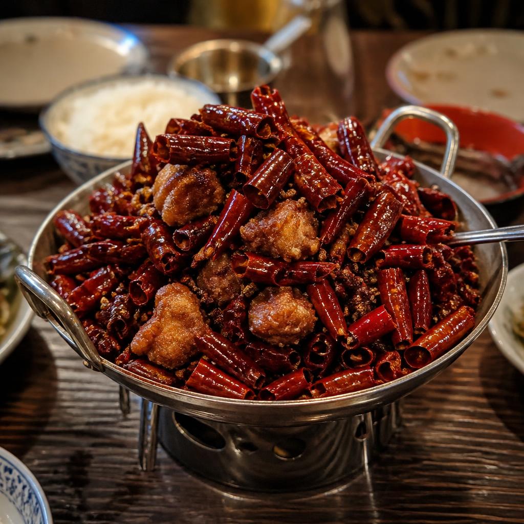 Fragrant chicken in a pile of chillies
